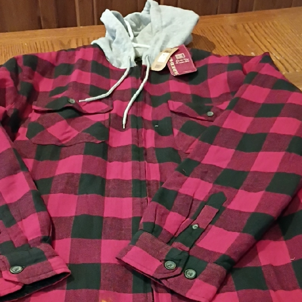 Faded Glory Red and Black Plaid Quilted Zipper Hoodie Men's LT NWT